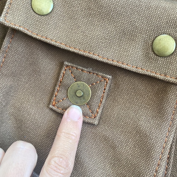 Augar Strauss co canvas leather messenger bag utility pockets zipper brown - Picture 6 of 13